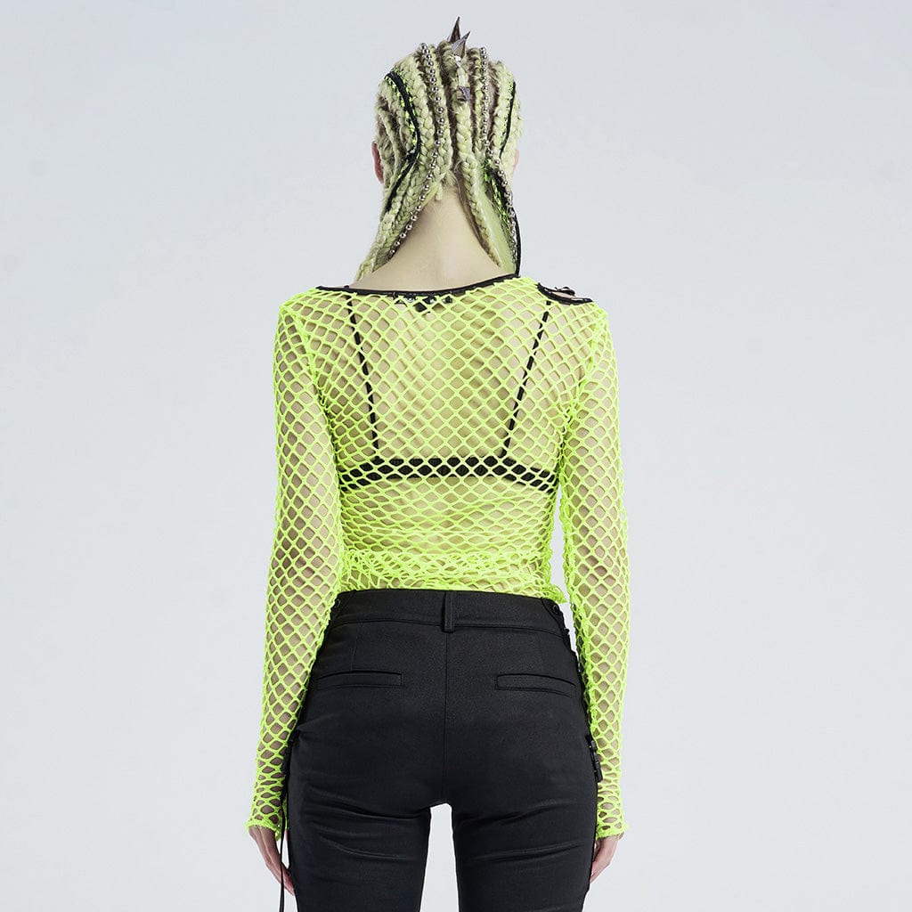 PUNK RAVE Women's Gothic Net Shrug Tops With Buckles