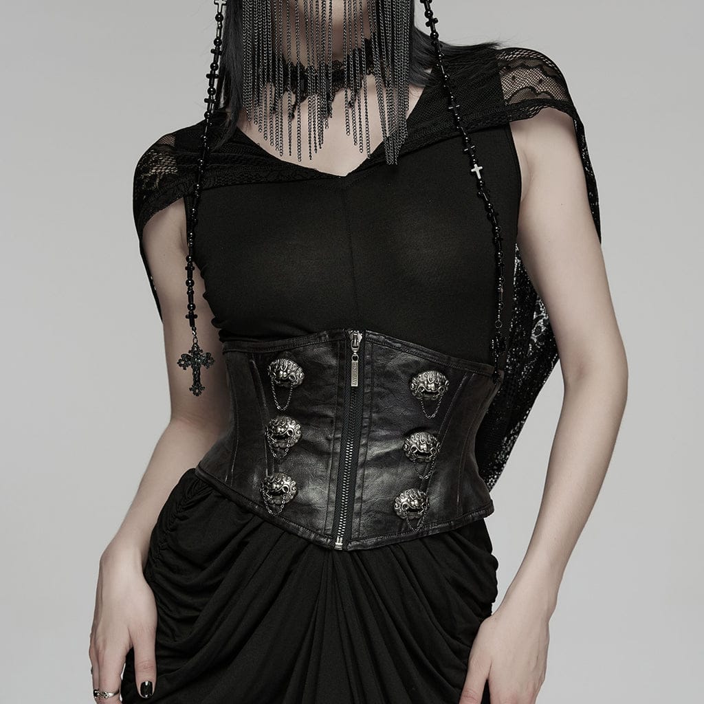 PUNK RAVE Women's Gothic New Chinese Style Spirit Beast Zip Underbust Corset