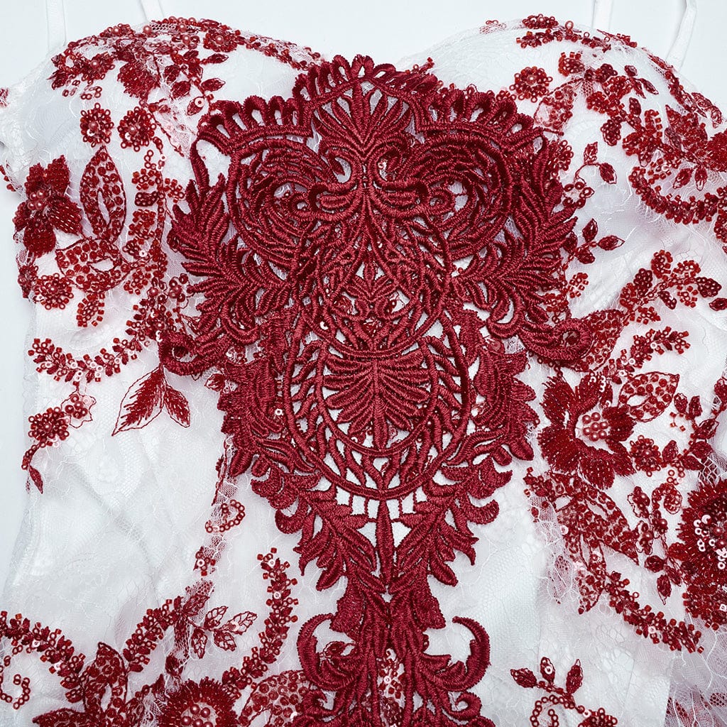 PUNK RAVE Women's Gothic Off-the-shoulder Sequin Lace Gown Fishtail Dress