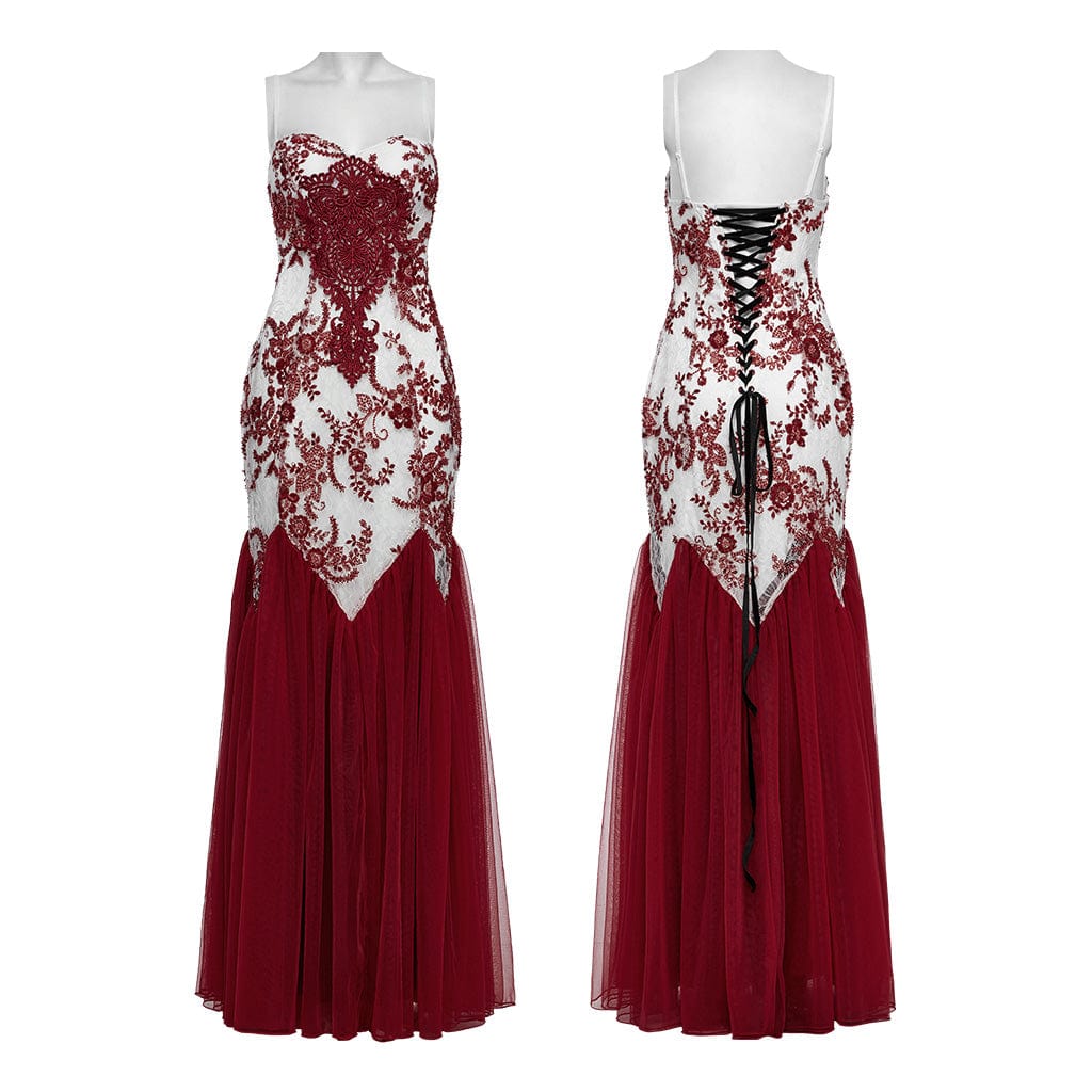 PUNK RAVE Women's Gothic Off-the-shoulder Sequin Lace Gown Fishtail Dress