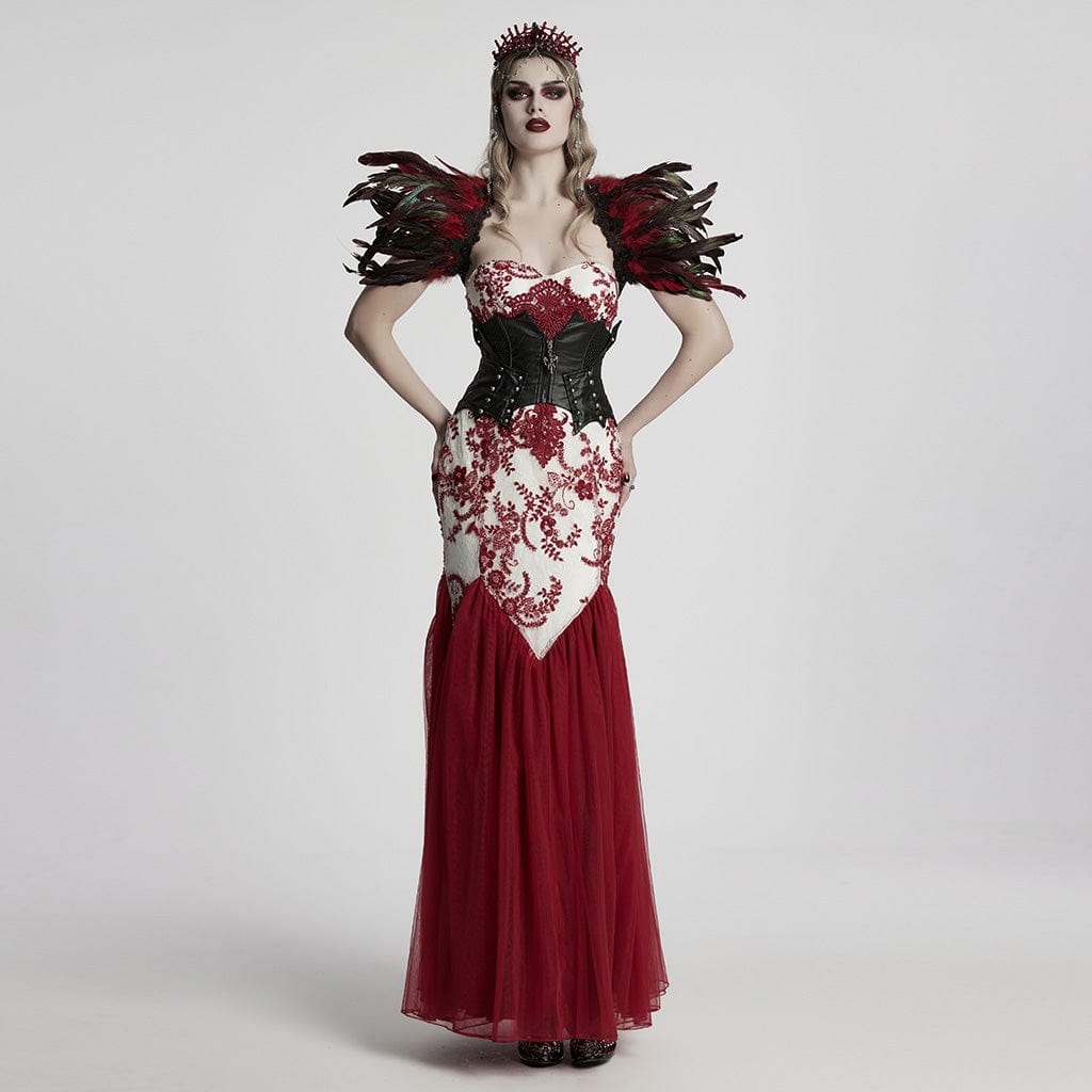 PUNK RAVE Women's Gothic Off-the-shoulder Sequin Lace Gown Fishtail Dress