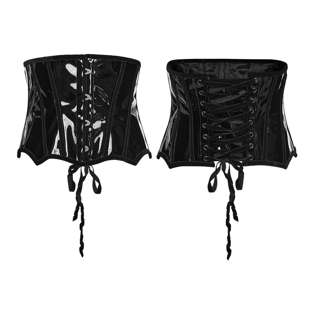 PUNK RAVE Women's Gothic Patent Leather Underbust Corset Black
