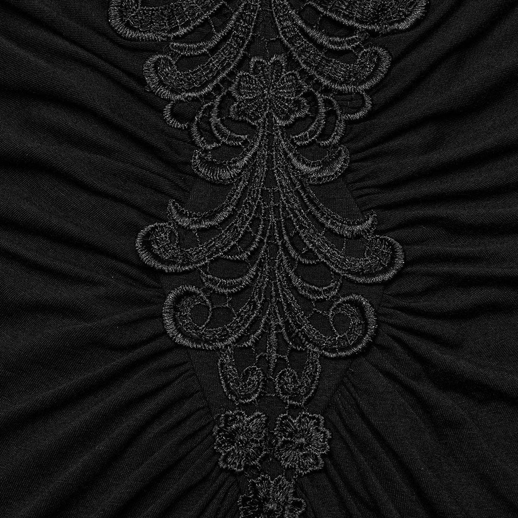 PUNK RAVE Women's Gothic Plunging Floral Embroidered Dress