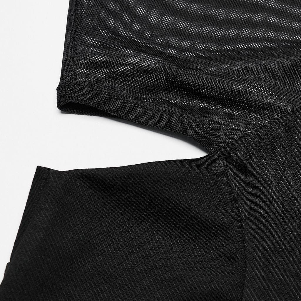 PUNK RAVE Women's Gothic Plunging Mesh Splice Cutout Dress