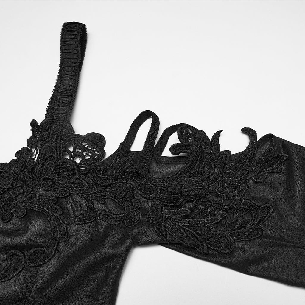 PUNK RAVE Women's Gothic Plunging Off Shoulder Maxi Dress