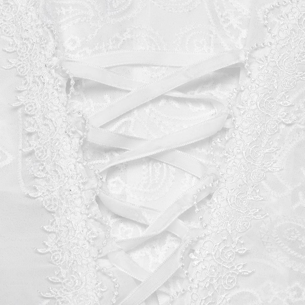 PUNK RAVE Women's Gothic Puff Sleeved Lace Hem Shirt