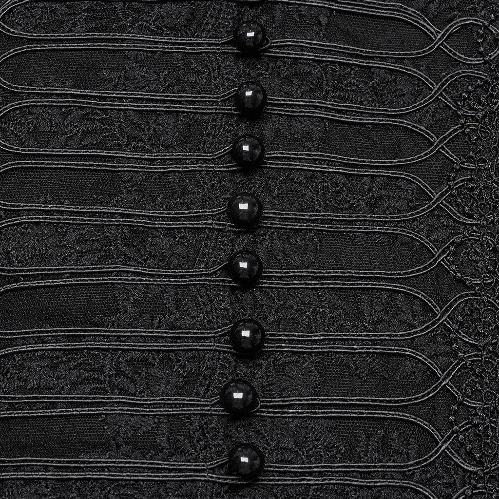 PUNK RAVE Women's Gothic Puff Sleeved Lace Splice Chiffon Shirt