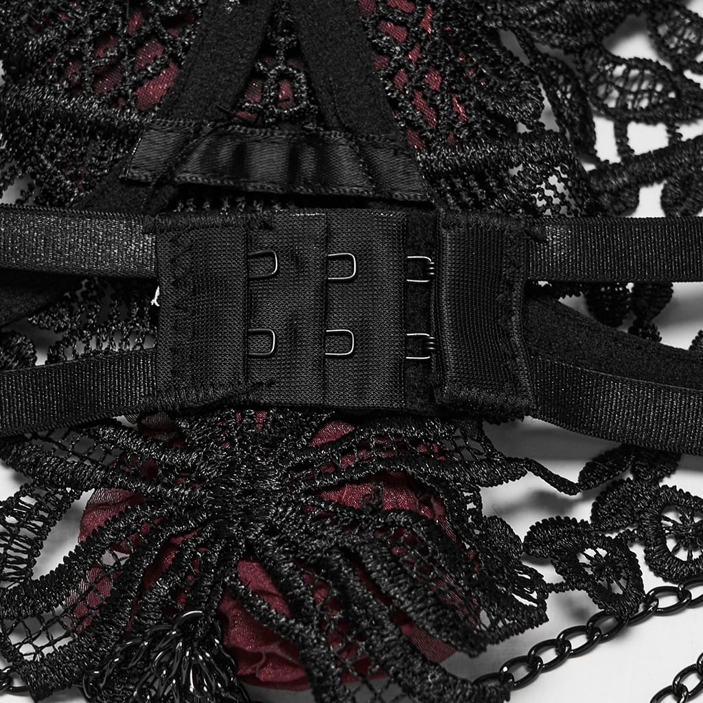 PUNK RAVE Women's Gothic Rose Chain Bralet Black-Red