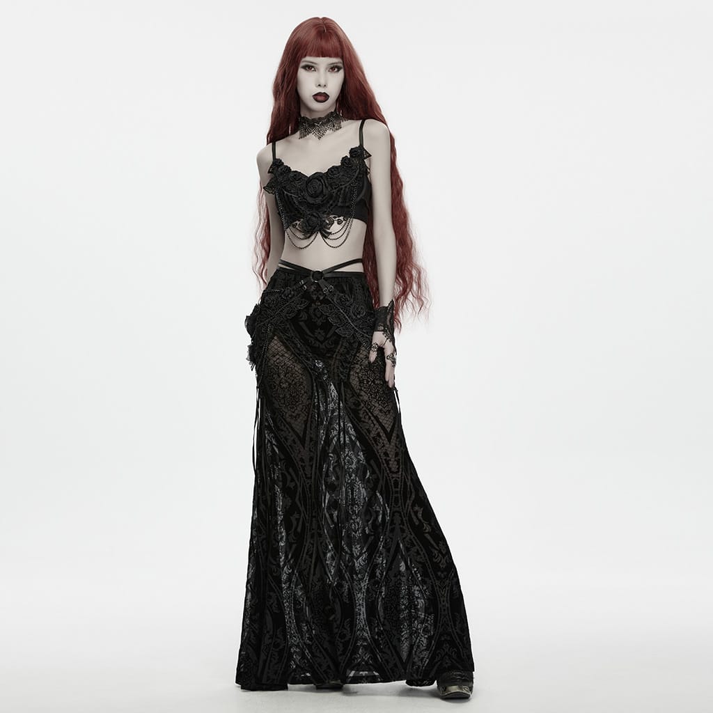 PUNK RAVE Women's Gothic Rose Chain Hip Harness Black