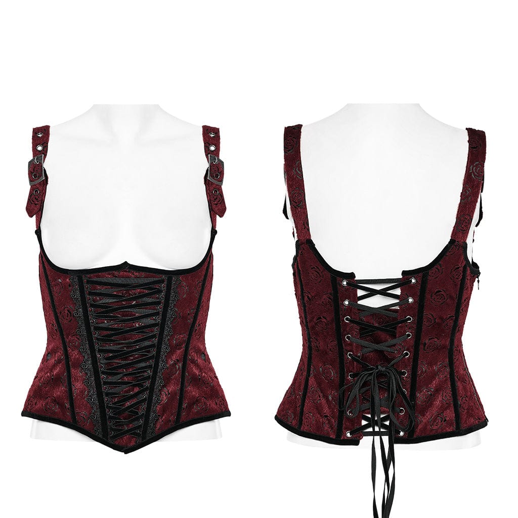 PUNK RAVE Women's Gothic Rose Cutout Lace-up Underbust Corset