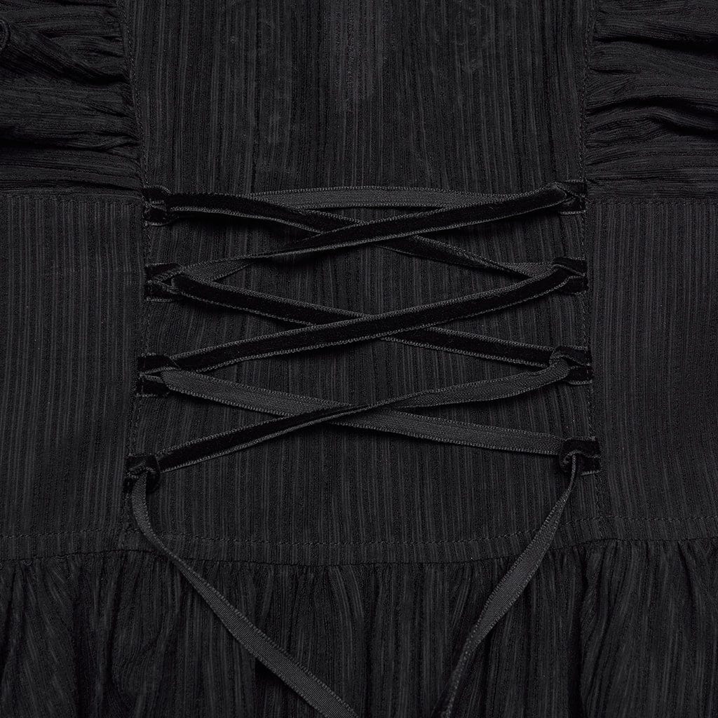 PUNK RAVE Women's Gothic Rose Cutout Plunging Ruffled Sleeveless Maxi Dress