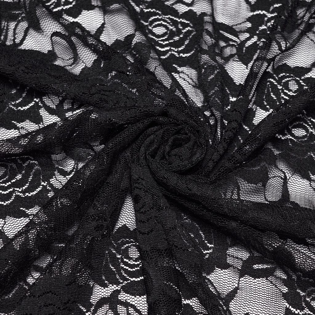 PUNK RAVE Women's Gothic Rose Lace Splice Side Slit Skirt