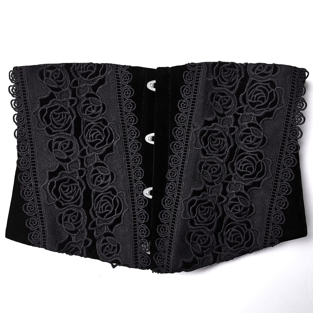 PUNK RAVE Women's Gothic Rose Pattern Lace-up Underbust Corset Black