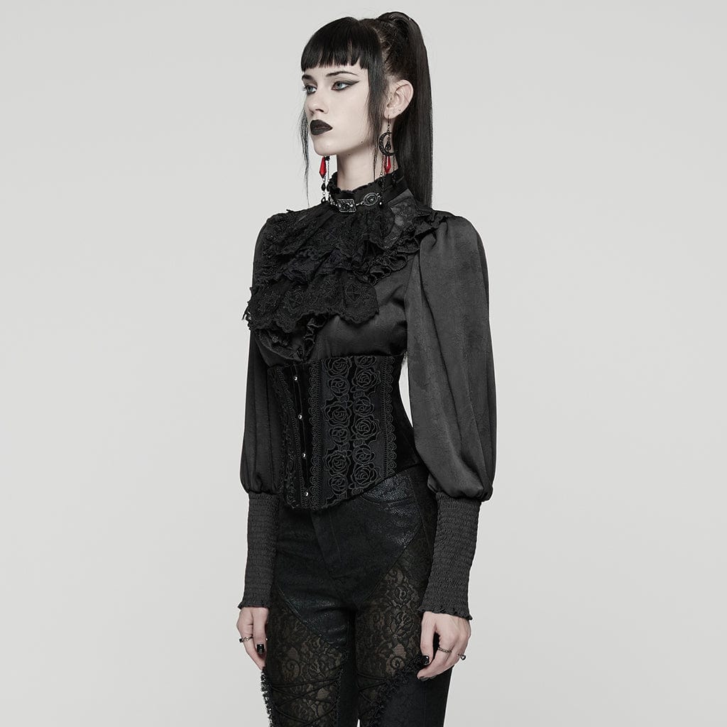 PUNK RAVE Women's Gothic Rose Pattern Lace-up Underbust Corset Black