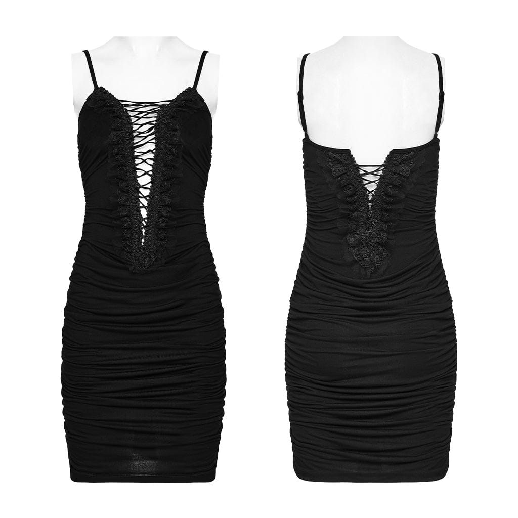 PUNK RAVE Women's Gothic Ruched Cutout Slip Dress Graduation Dress