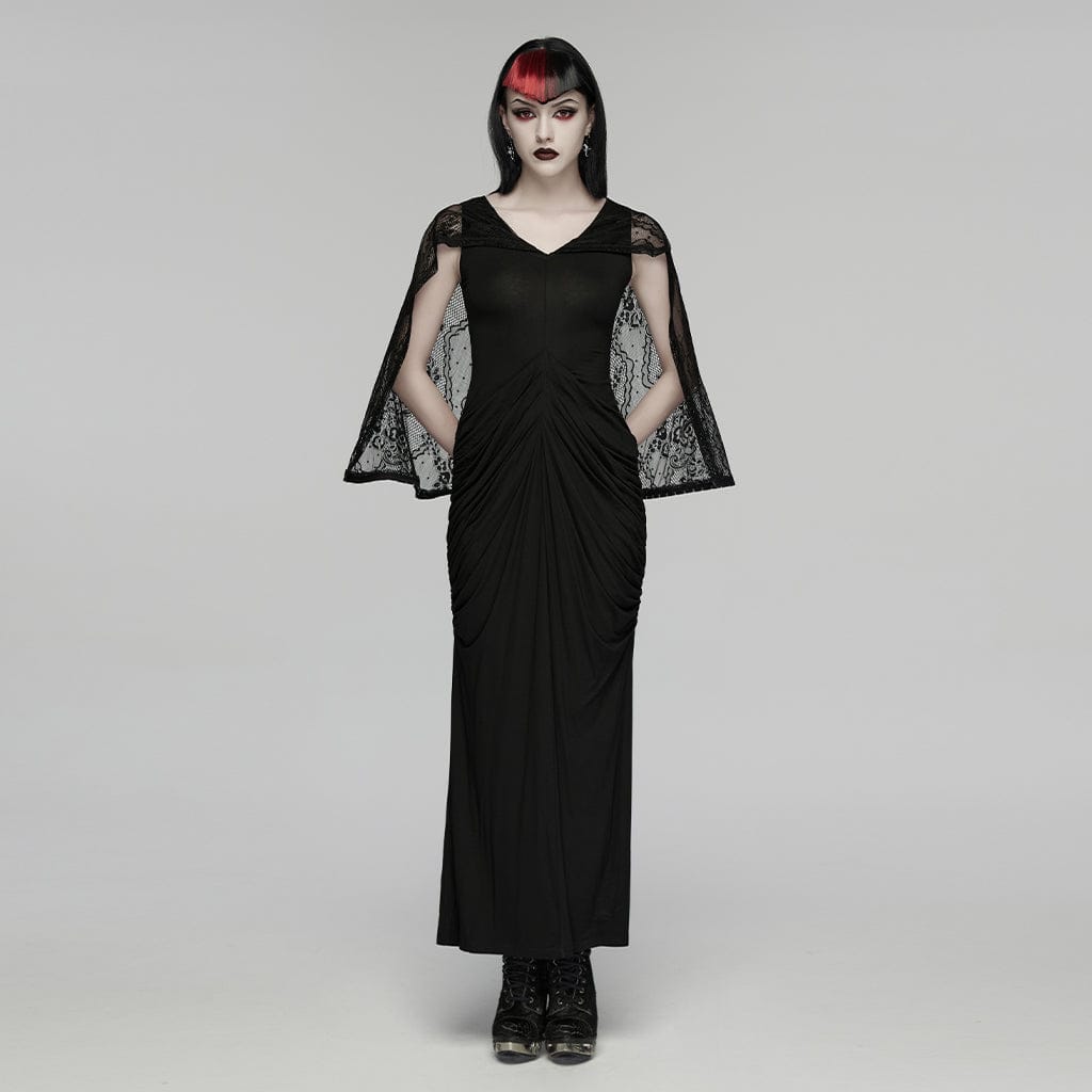 PUNK RAVE Women's Gothic Ruched Hooded Nun Dress