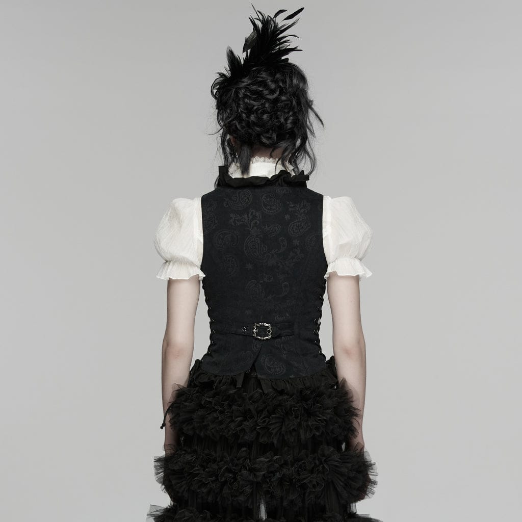 PUNK RAVE Women's Gothic Ruffled Drawstring Vest