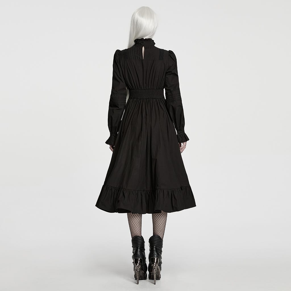 PUNK RAVE Women's Gothic Ruffled High Neck Bishop Sleeve Maxi Dress