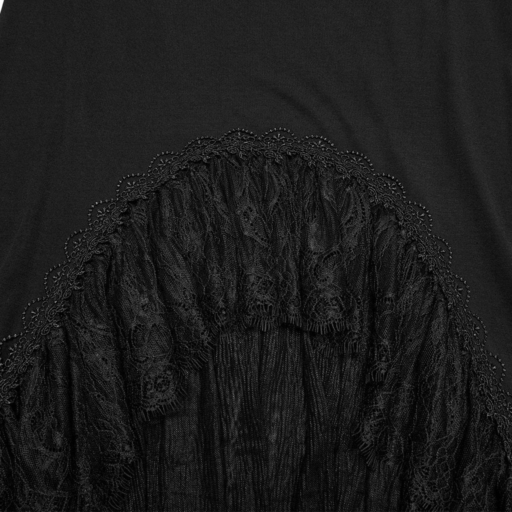 PUNK RAVE Women's Gothic Ruffled Lace Splice Fishtail Skirt