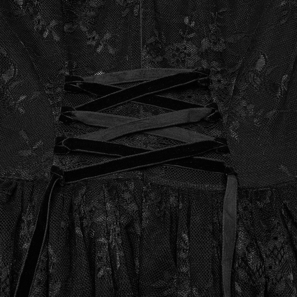 PUNK RAVE Women's Gothic Ruffled Lace Splice Layered Ball Gown Dress