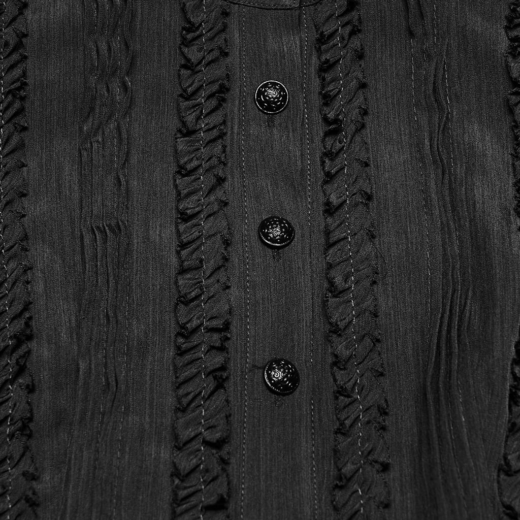PUNK RAVE Women's Gothic Ruffled Lace-up Long Sleeve Shirt with Detachable Collar