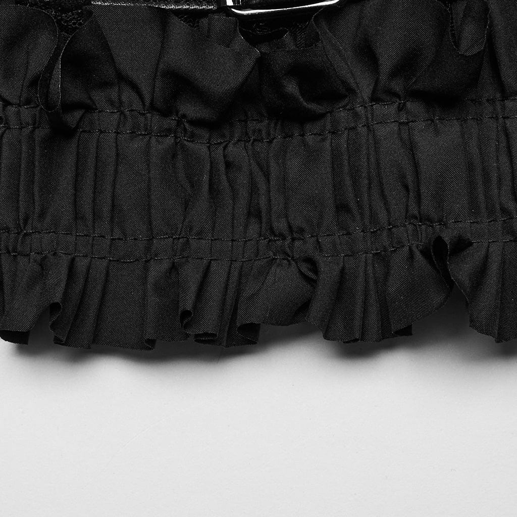 PUNK RAVE Women's Gothic Ruffled Mesh Black Bustier with Belts