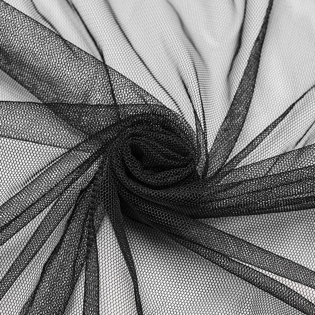 PUNK RAVE Women's Gothic Ruffled Mesh Splice Plaid High/low Skirt