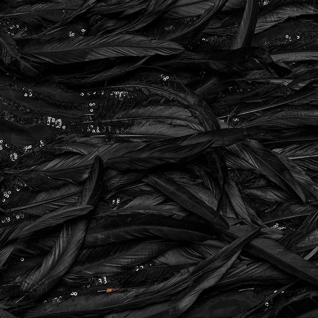 PUNK RAVE Women's Gothic Sequin Feather Floral Skirt