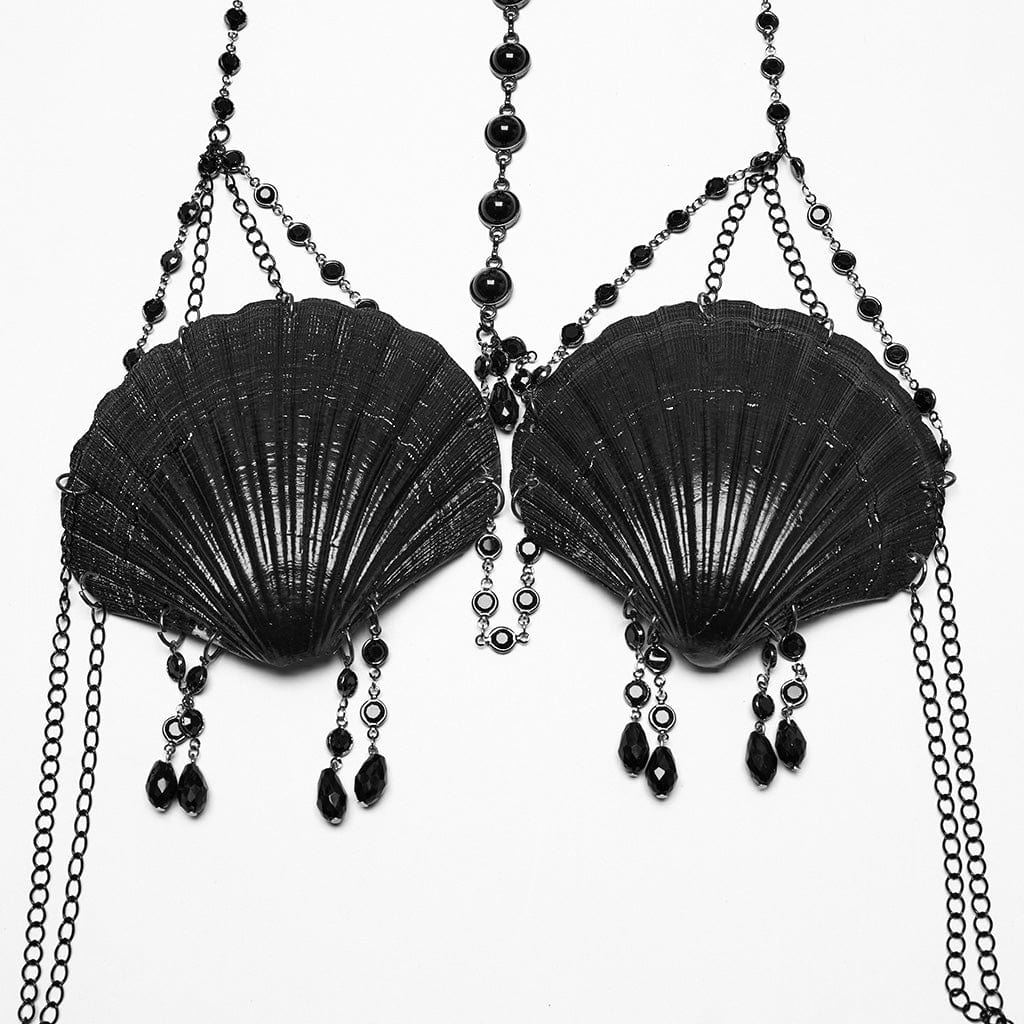 PUNK RAVE Women's Gothic Shell Beaded Chain Halterneck Harness