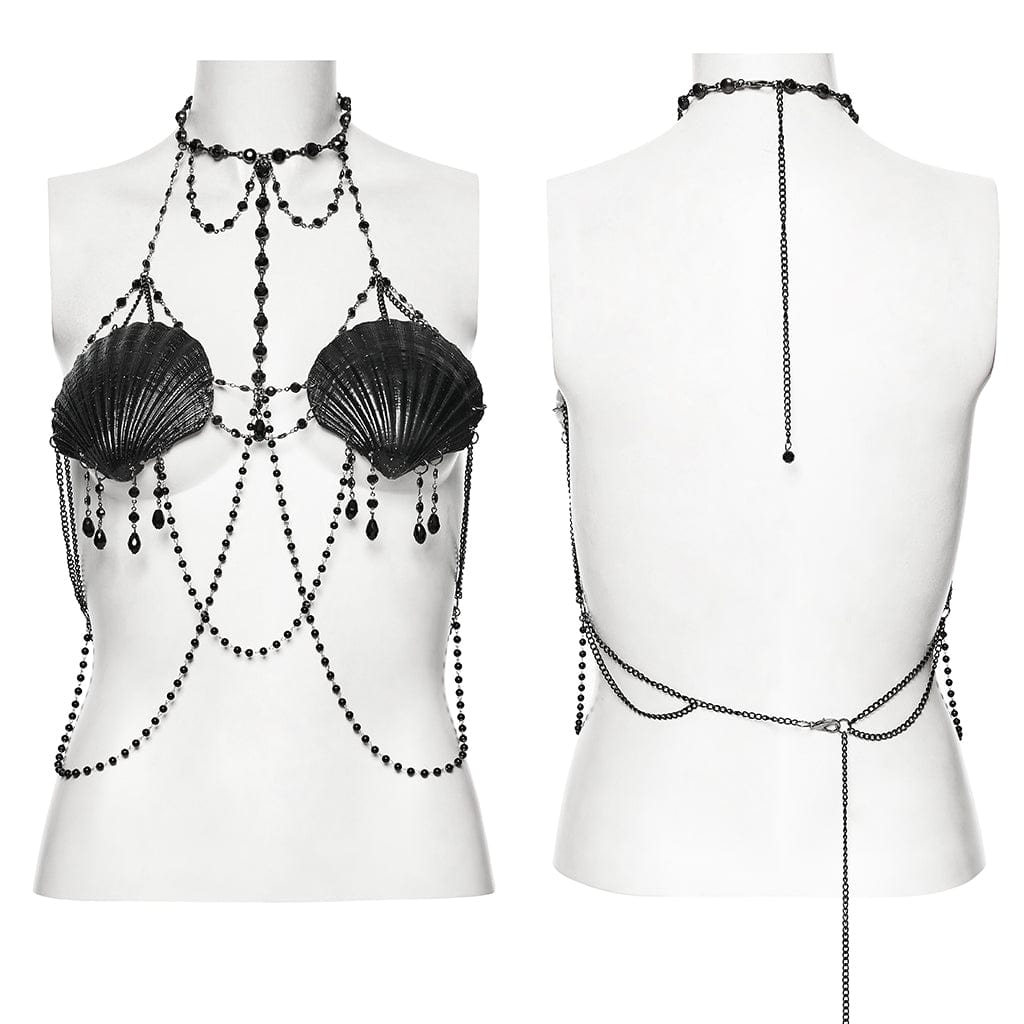 PUNK RAVE Women's Gothic Shell Beaded Chain Halterneck Harness