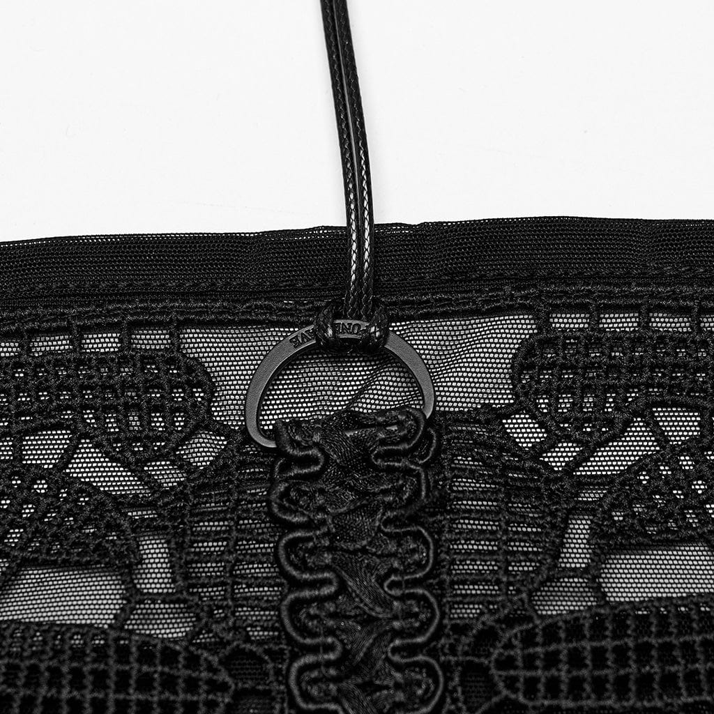 PUNK RAVE Women's Gothic Skeleton Embroidered Mesh Bustier