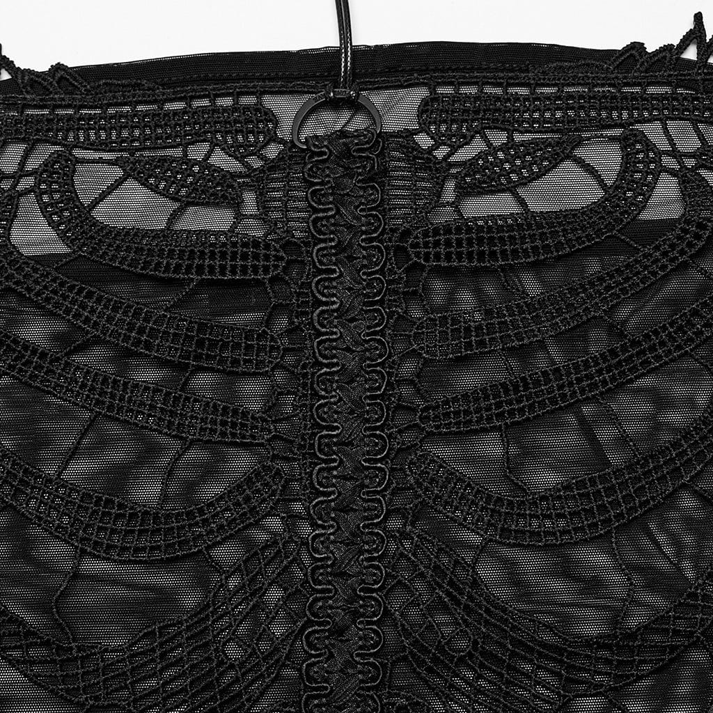 PUNK RAVE Women's Gothic Skeleton Embroidered Mesh Bustier