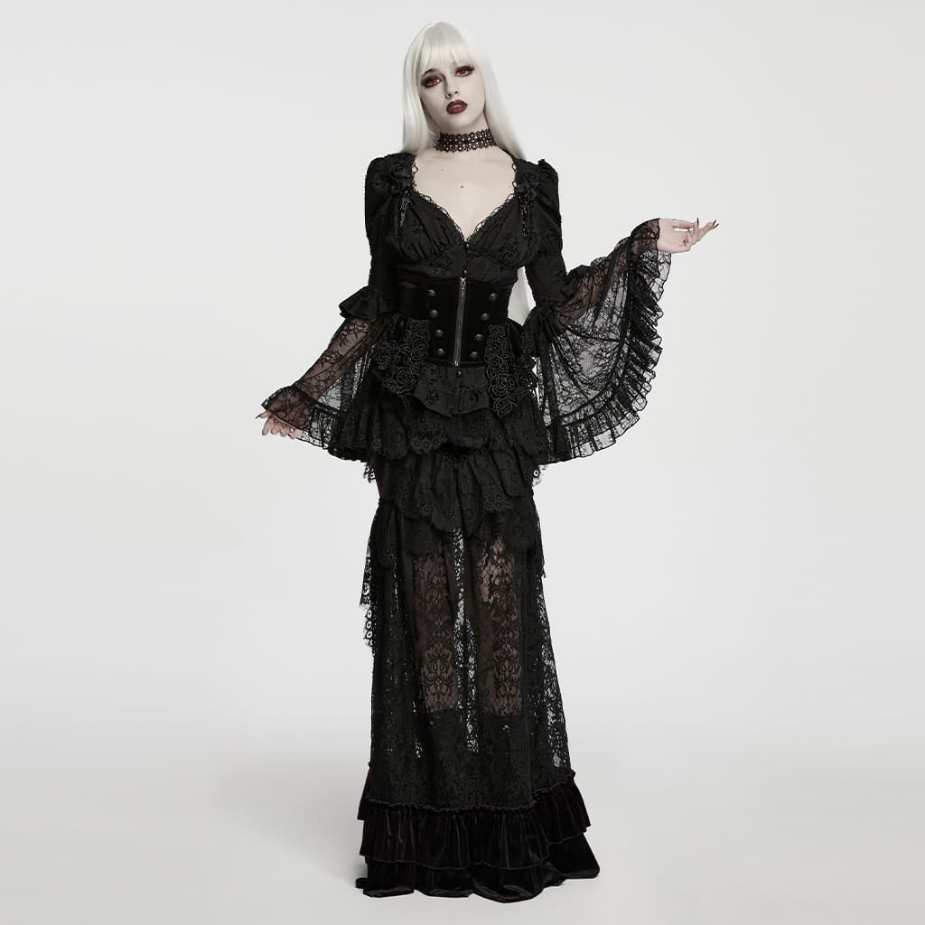 PUNK RAVE Women's Gothic Spiked Lace Choker