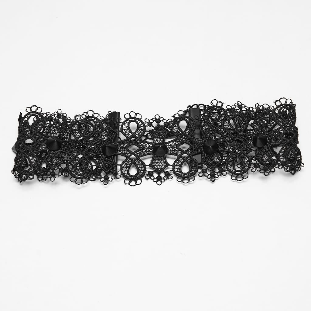 PUNK RAVE Women's Gothic Spiked Lace Choker