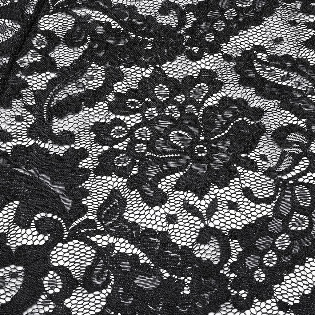 PUNK RAVE Women's Gothic Split Lace Skirt with Studded Chain