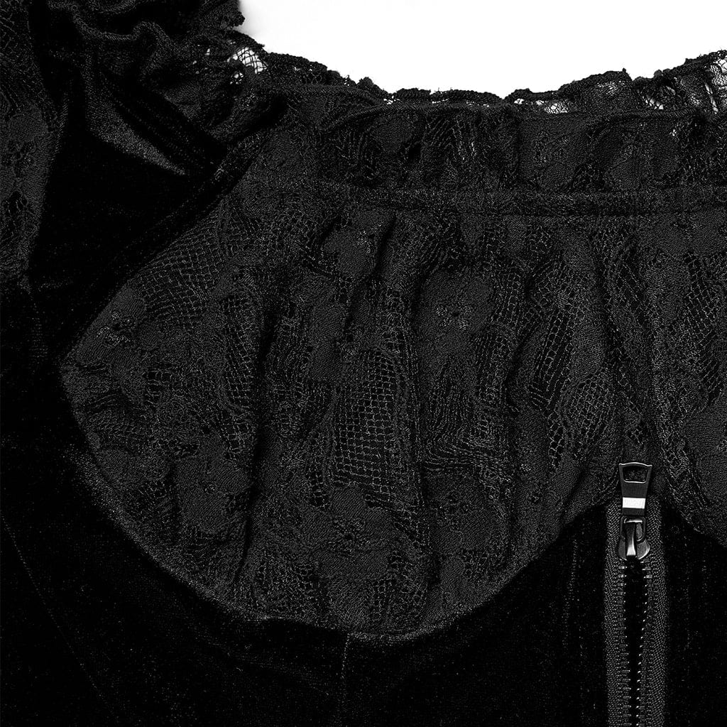 PUNK RAVE Women's Gothic Square Collar Floral Lace Sleeved Jacket