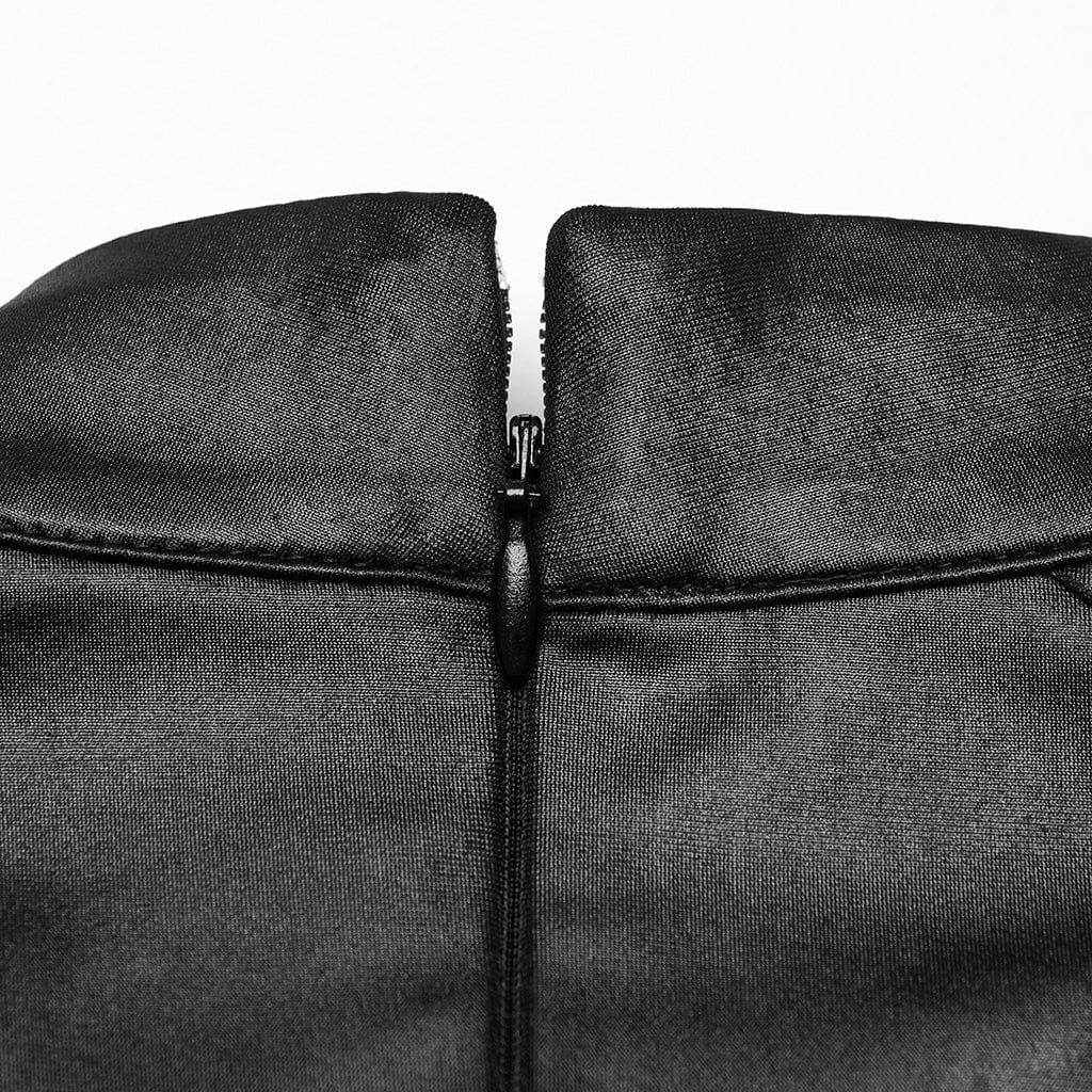 PUNK RAVE Women's Gothic Stand Collar Cutout Ruched Shirt