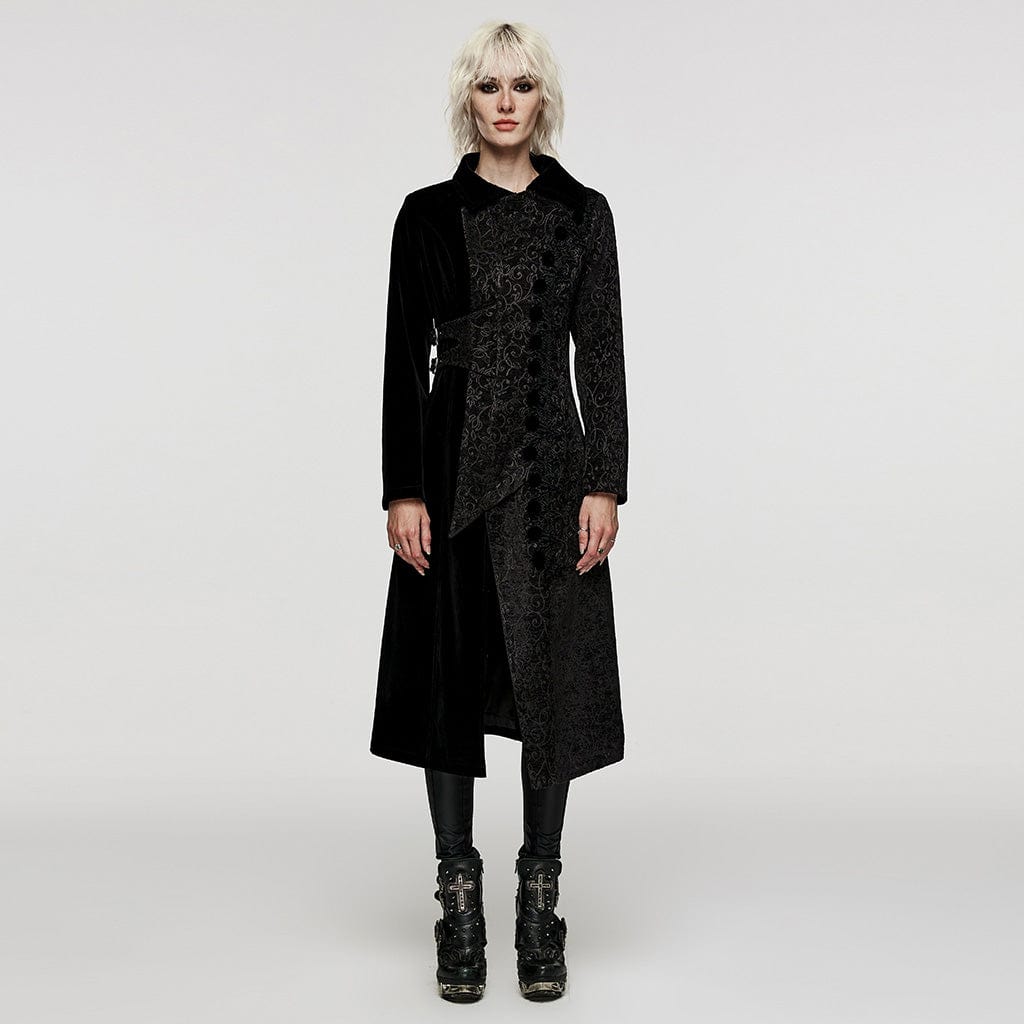 PUNK RAVE Women's Gothic Stand Collar Velvet Splice Coat