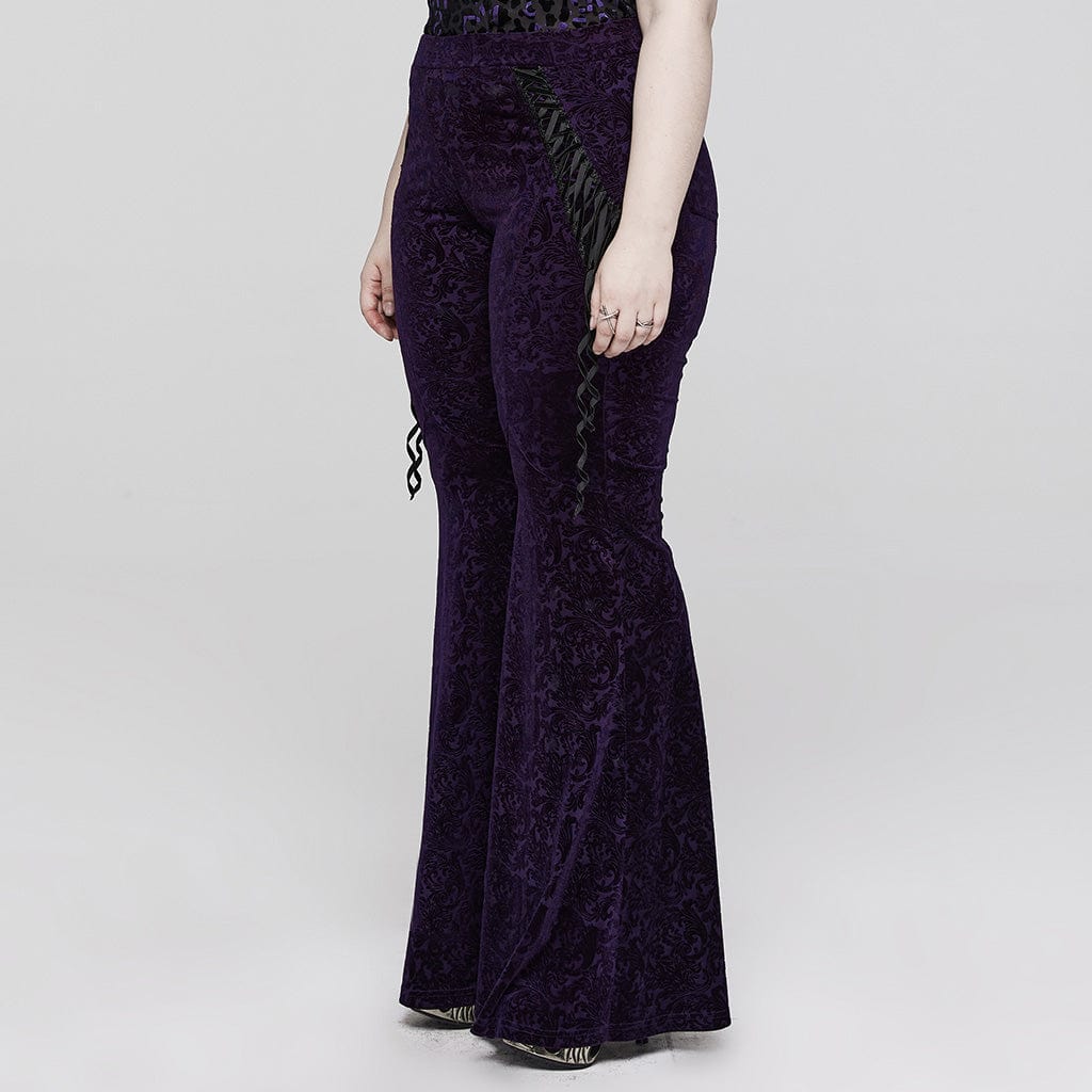 PUNK RAVE Women's Gothic Strappy Jacquard Flared Pants