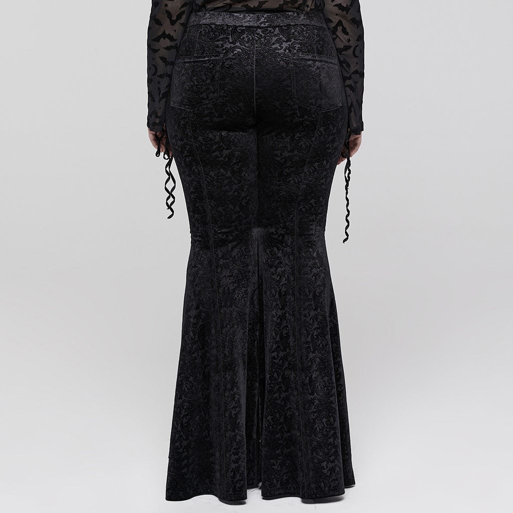 PUNK RAVE Women's Gothic Strappy Jacquard Flared Pants