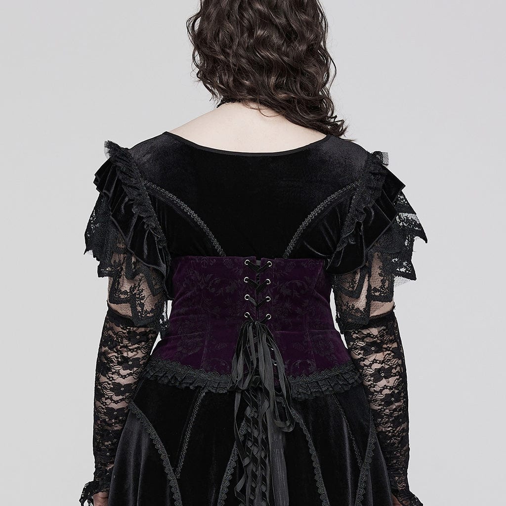 PUNK RAVE Women's Gothic Strappy Ruffled Velvet Underbust Corset
