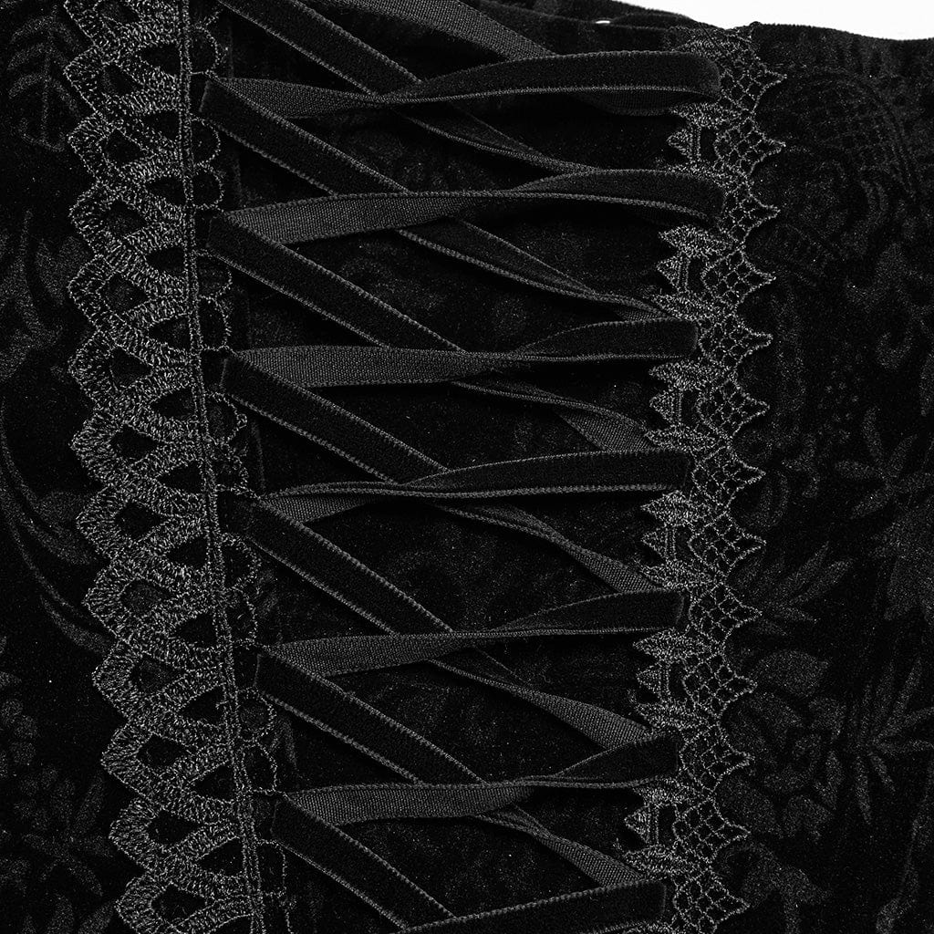 PUNK RAVE Women's Gothic Strappy Ruffled Velvet Underbust Corset