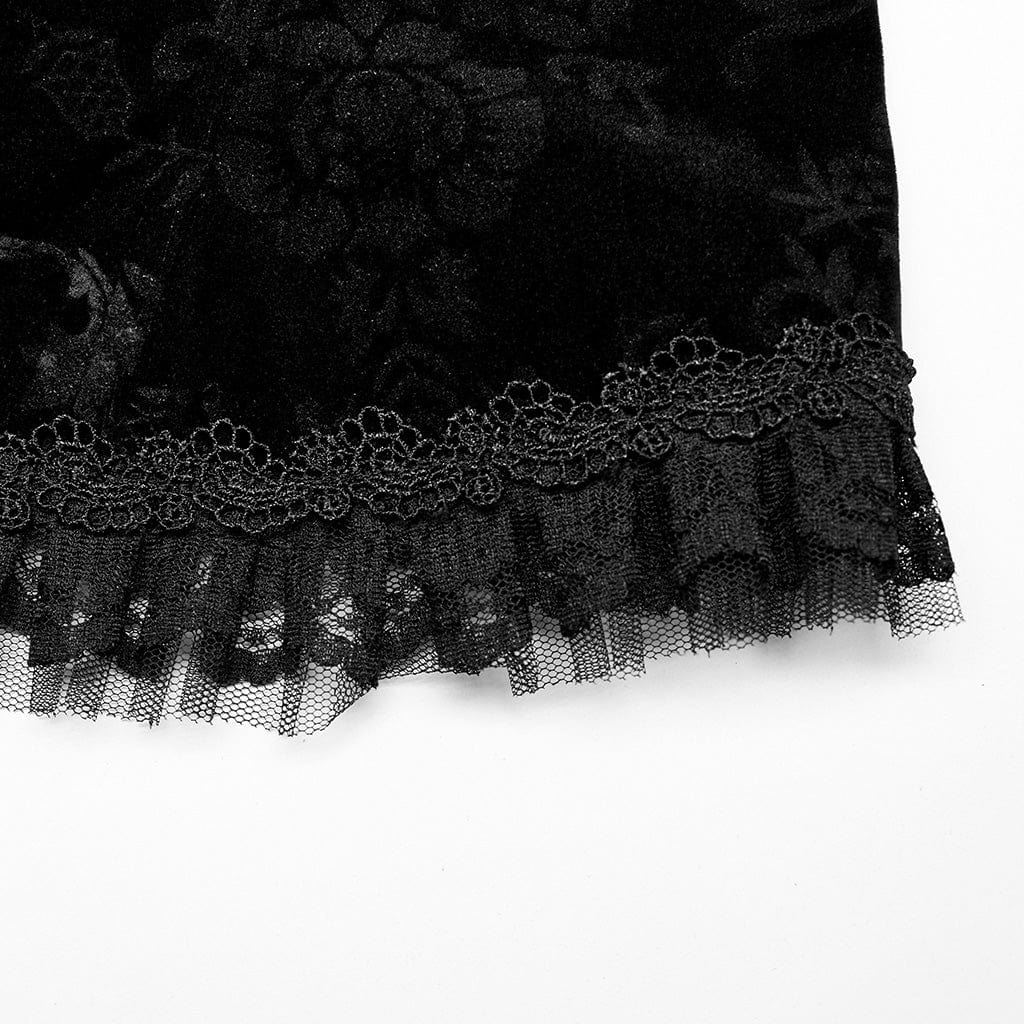 PUNK RAVE Women's Gothic Strappy Ruffled Velvet Underbust Corset