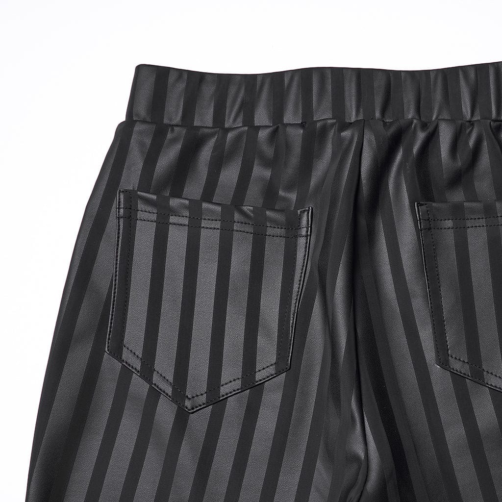 PUNK RAVE Women's Gothic Stripe Faux Leather Leggings