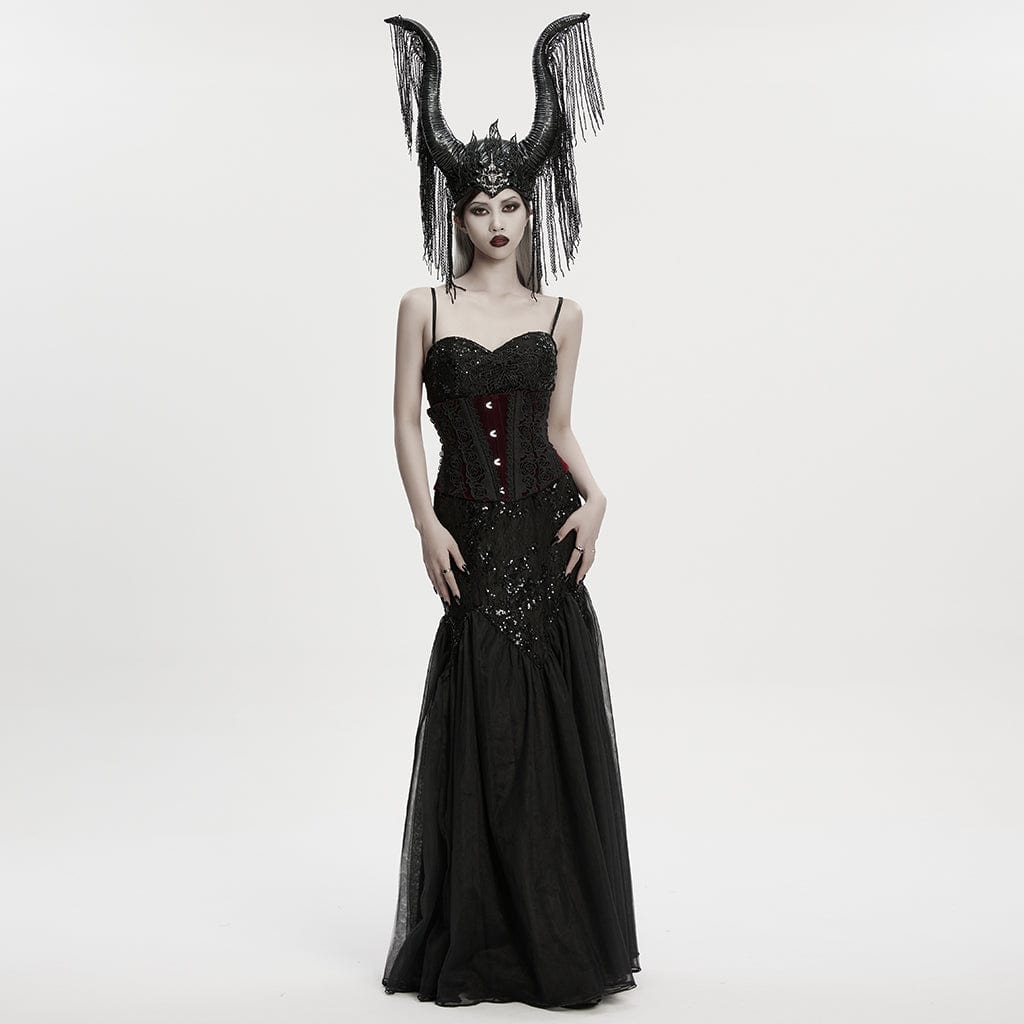 PUNK RAVE Women's Gothic Tassels Horned Headwear