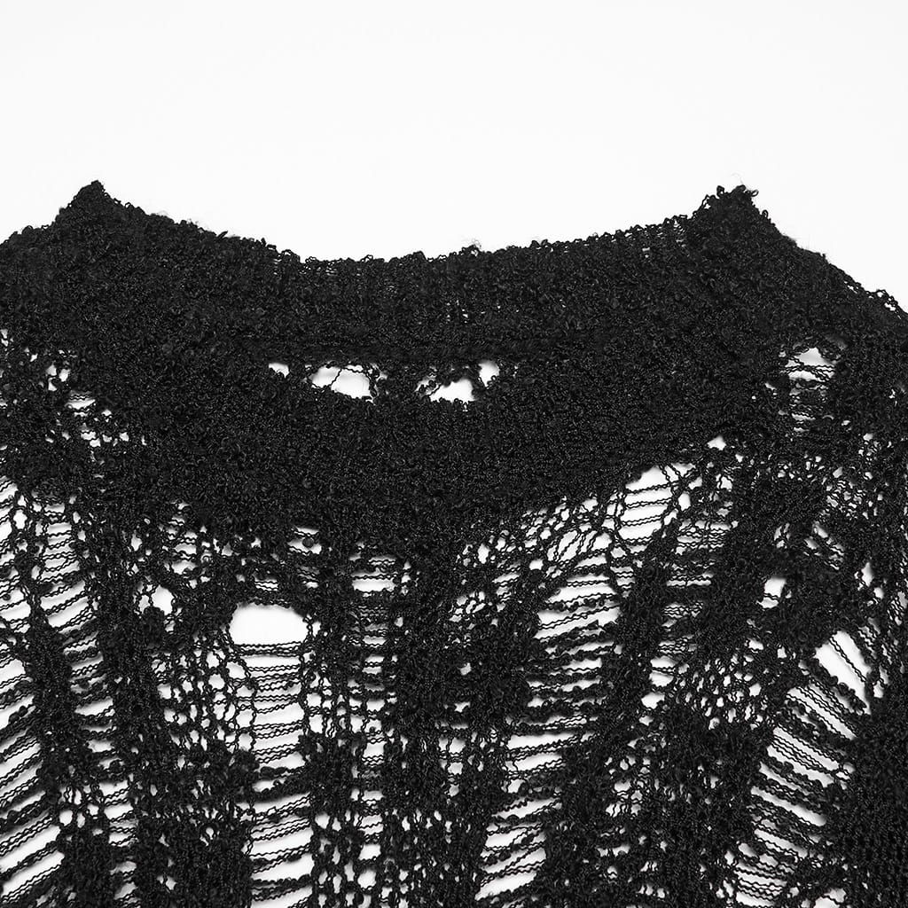 PUNK RAVE Women's Gothic Tattered Irregular Hem Long Sleeve Dress