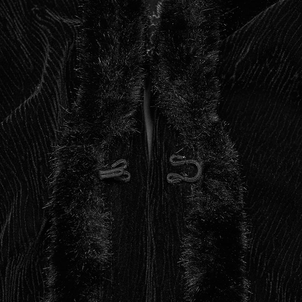 PUNK RAVE Women's Gothic Vintage Embroidered Faux Fur Trim Velvet Cloak