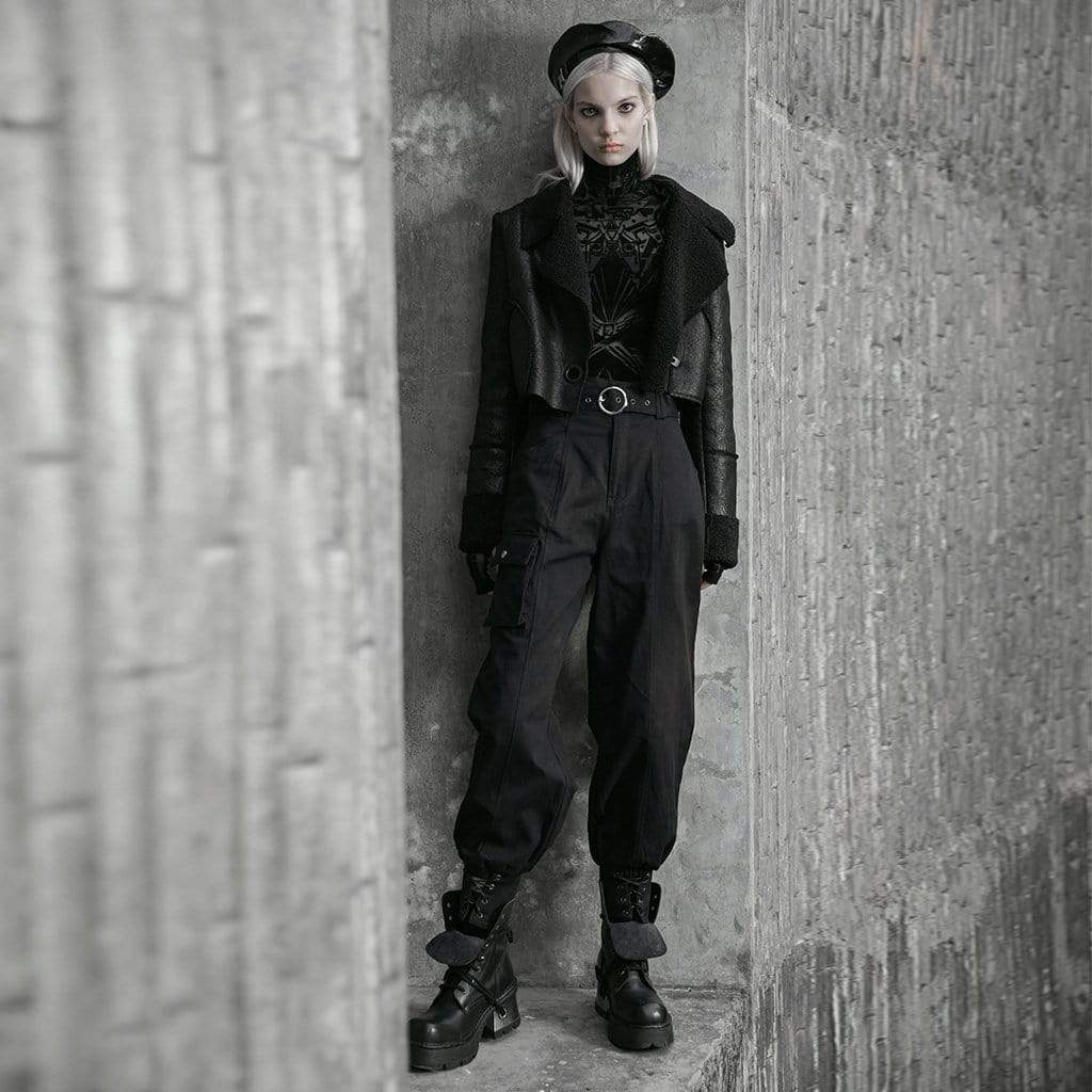 PUNK RAVE Women's Grunge Geometric Pattern Long Sleeve Shirts