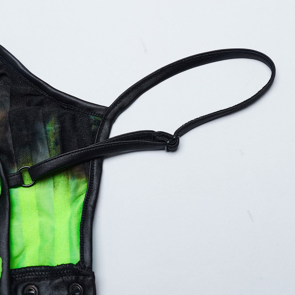 PUNK RAVE Women's Grunge Ruffled Tie-dyed Slip Dress Green