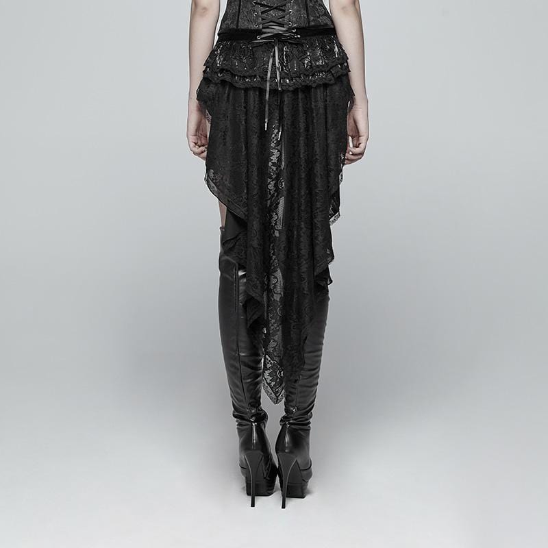 PUNK RAVE Women's Lolia Lace-up Lace Hem Velvet Shorts With Long Ruffles